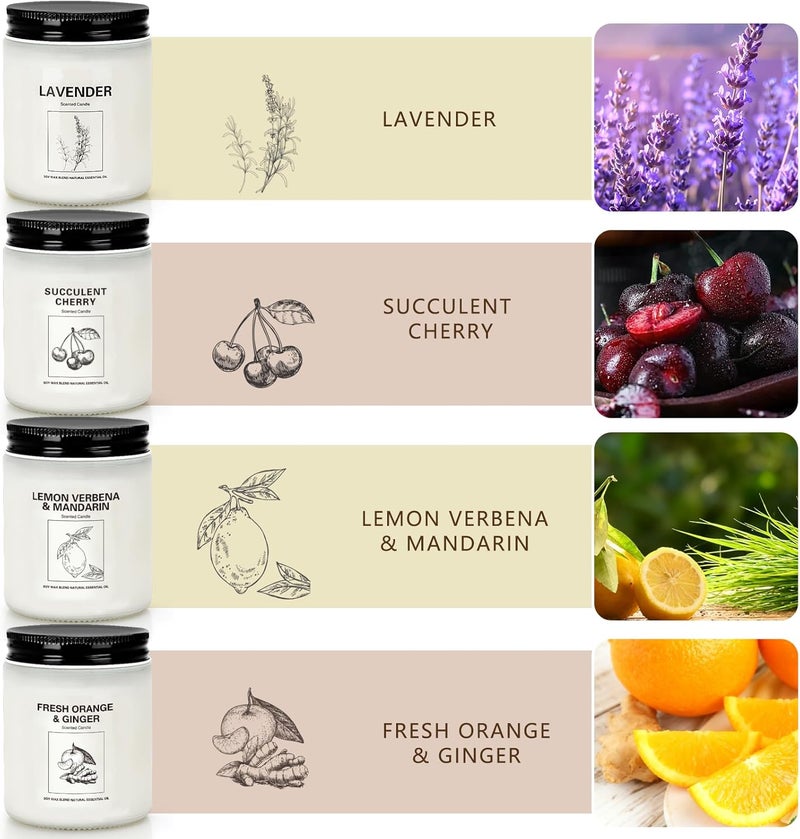 FIQNPAU Soy Wax Scented Candle Gift Set, 4 Pack Lavender, Orange & Lemon Scents, Long Lasting Aromatherapy Candles for Home, Relaxing Gifts for Women, Perfect for Holiday, Thanksgiving & Christmas - Image 2